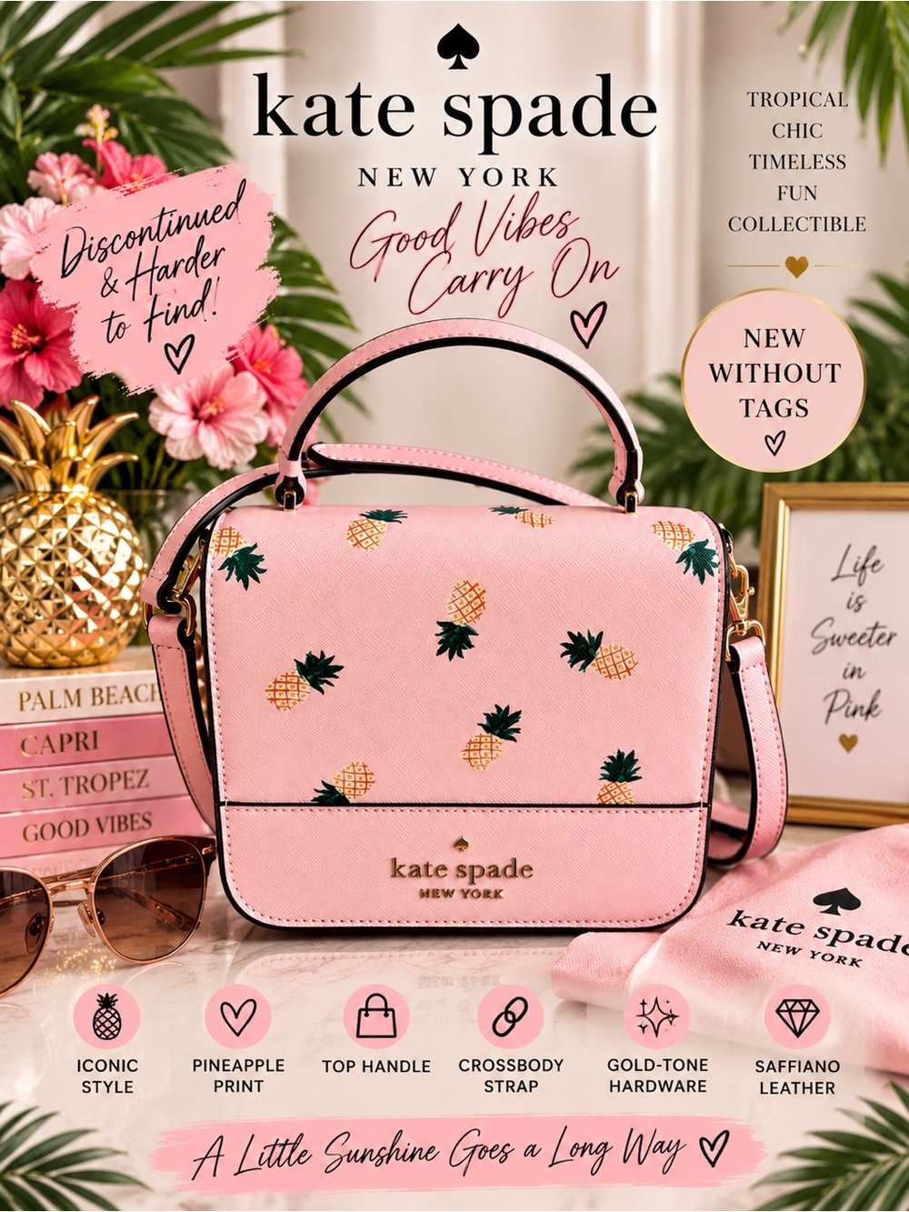 🍍💕 Kate Spade Pink Pineapple Crossbody 🍍 NWOT ✨ Discontinued & HTF 💕 - Picture 9 of 9
